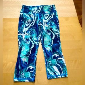 Patagonia “paint swirl” print cropped leggings.